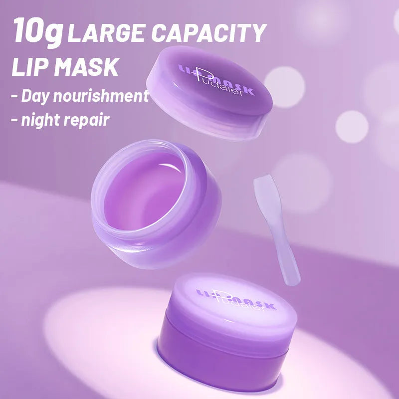 Box containing 10ml exfoliating lip balm mask and a plastic scraper tool for application.