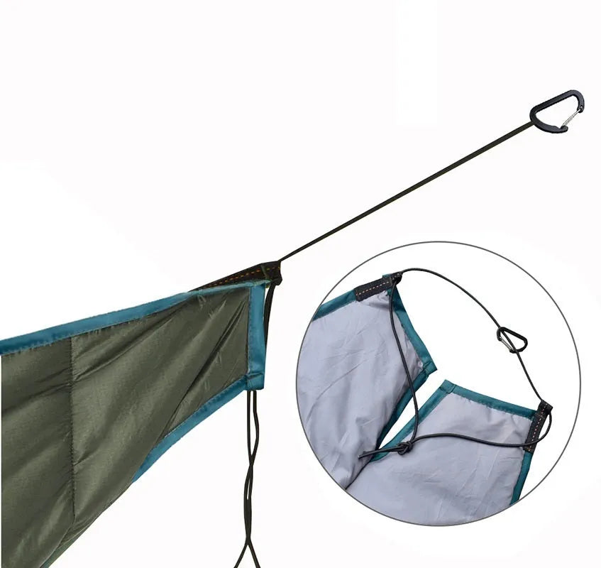 Green waterproof portable folding camping hammock made of 20D380T nylon grid cloth, 228x65cm size