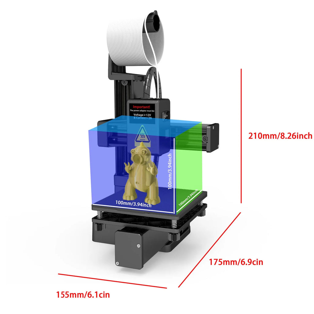White EasyThreed K10 desktop 3D printer with power adapter for TPU and PLA filament.