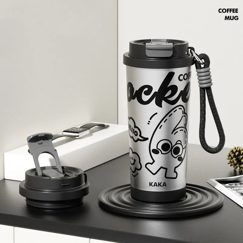 500ml vacuum insulated travel flask in green two-tone design with stainless steel lid.