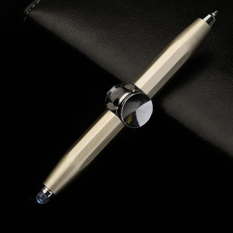 Metal gyro ballpoint pen with a spinning top, shown with multiple ink colour options.