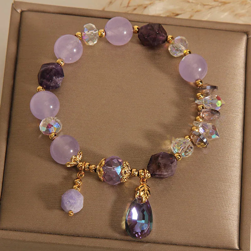 Lavender purple crystal water drop bracelet for children with retro design