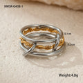 Stacked colour matching stainless steel ring with 18K gold plating, exaggerated design