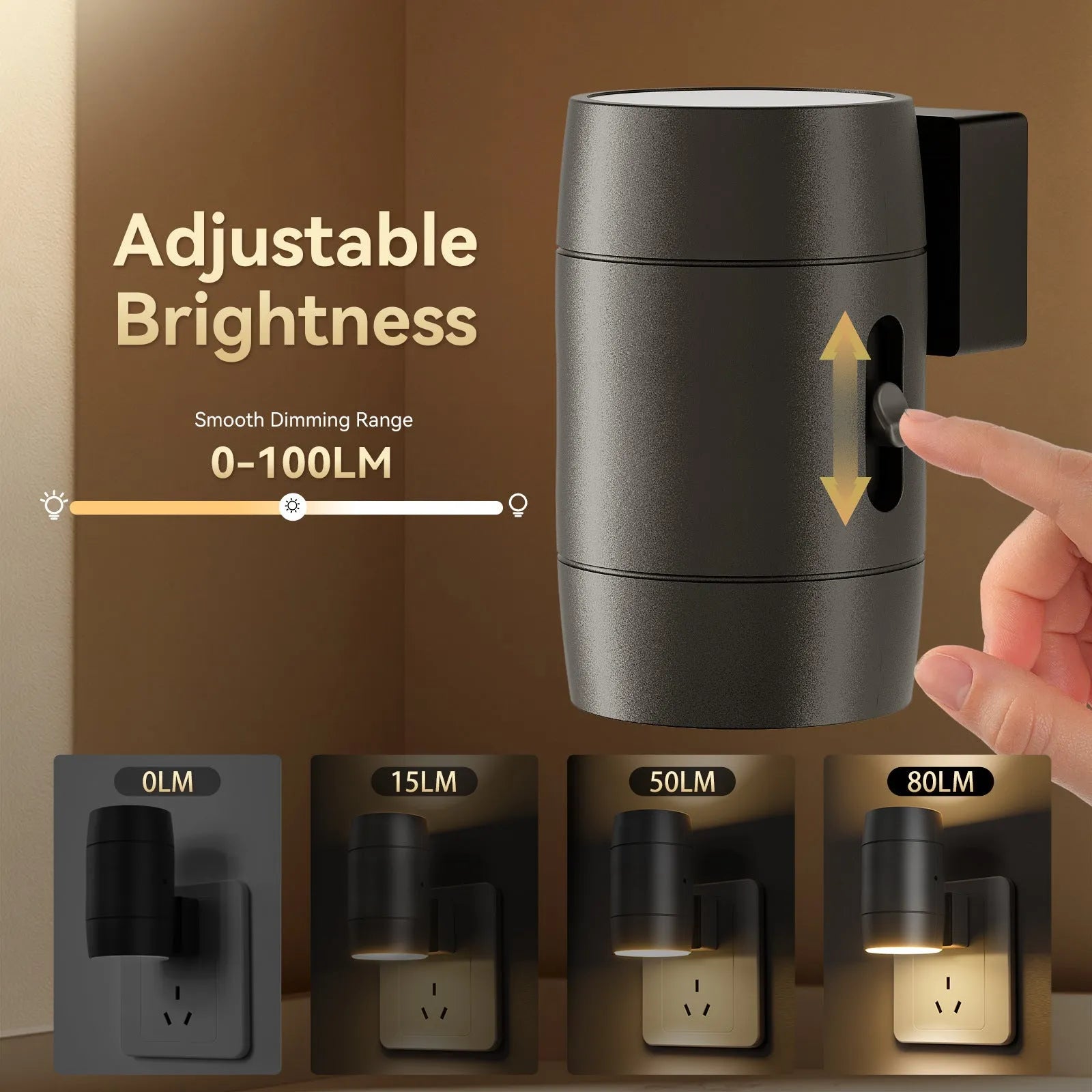Small white plug-in induction night lamp with a rotatable head on a dark background.