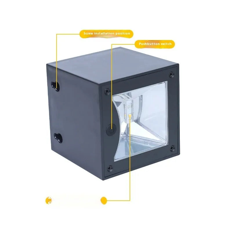 Outdoor square solar wall lamp with LED, IP55, 80x80mm, for garden fence decor