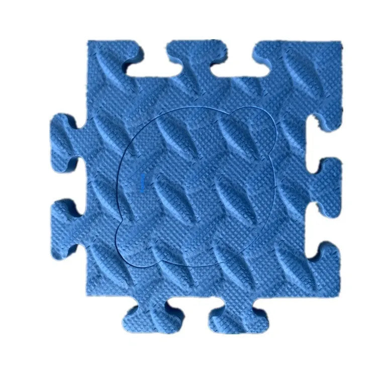EVA foam pet ac button non-slip mat in green, square shape 16x16x1cm, on a wooden floor