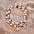 Double circle strawberry quartz bracelet women electroplated crystal flower design