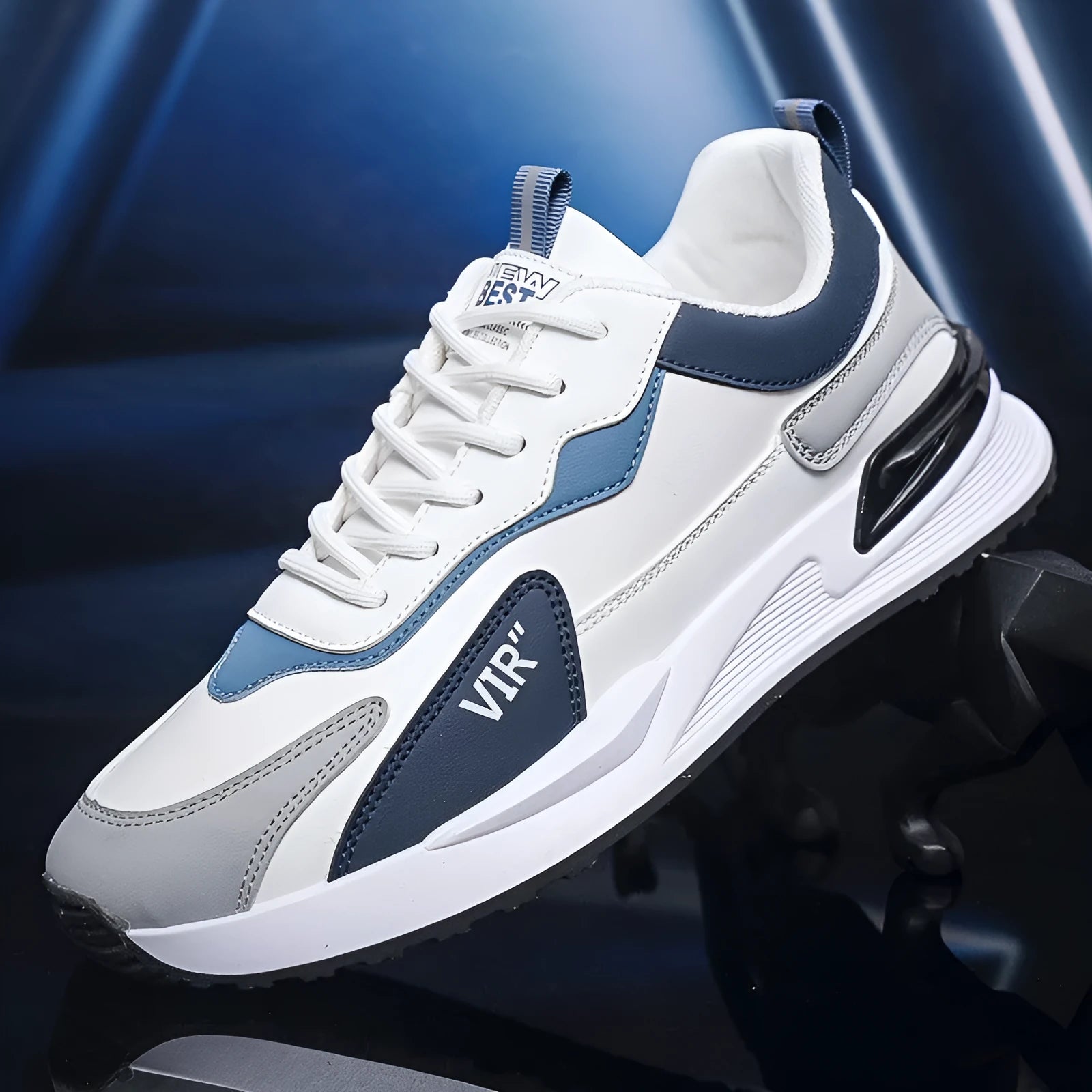 Men's colour block mesh sneakers with lace-up design and round toe in black, grey, and white options