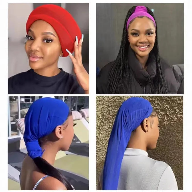 Breathable spandex mesh wig cap in multiple colours including black, pink, and leopard print