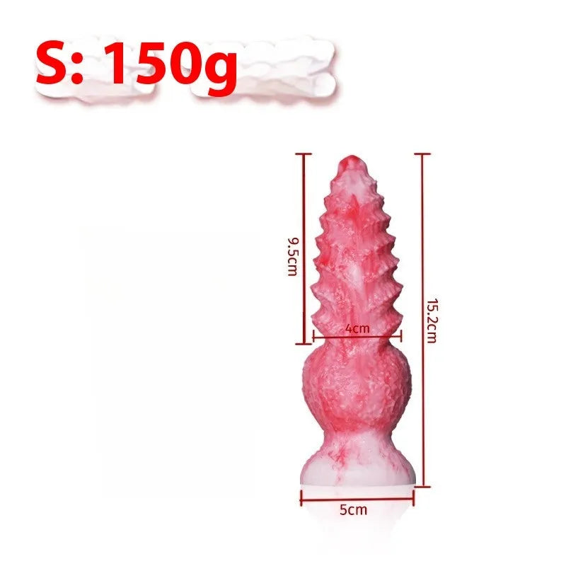 Pink platinum silicone penis-shaped masturbation device for women, showing Berserker S and M size options.