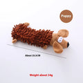 Microfiber plush dog toy with molar chew texture in six animal designs