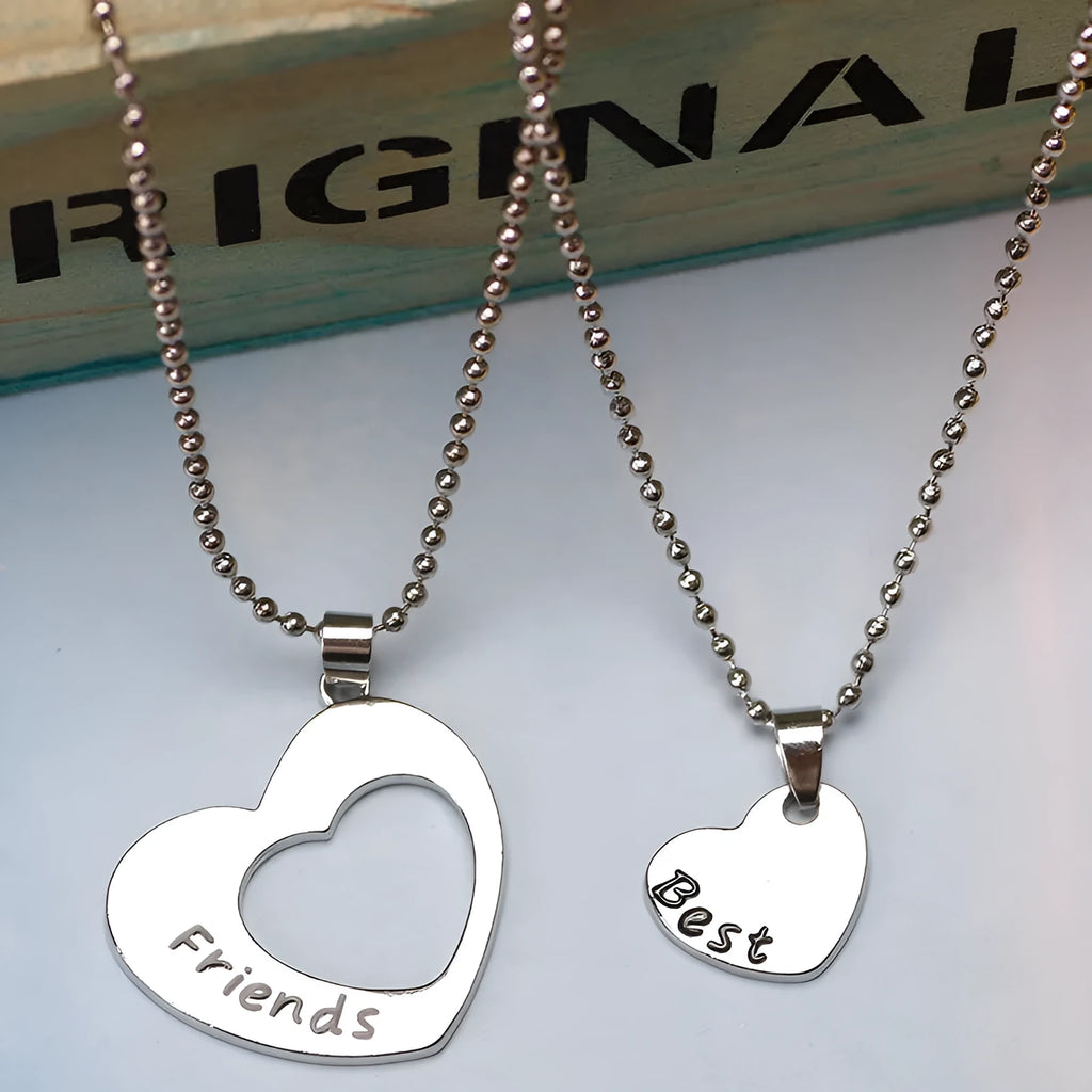 Two silver heart-shaped alloy puzzle necklaces on a cross chain, set of two, women's jewellery