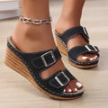 Women's beach slippers with outer wedge belt buckle in creamy-white, black, or maroon colours