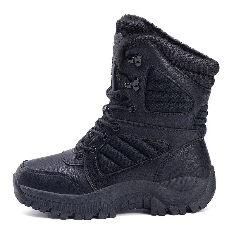 Men's snow boots brown waterproof artificial PU upper non-slip rubber sole mid heel winter shoes