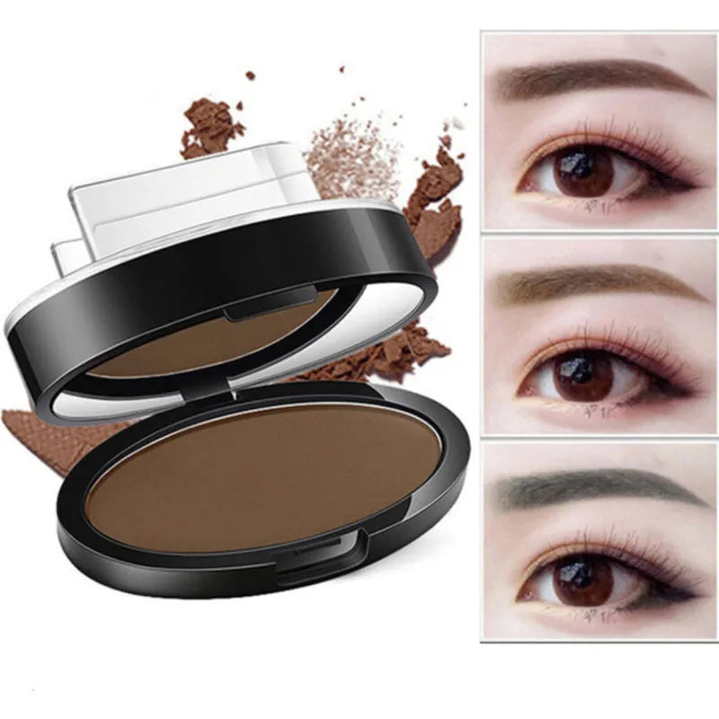 Eyebrow powder stamp kit with stencil in grey, brown, and light brown, 6g waterproof brow makeup
