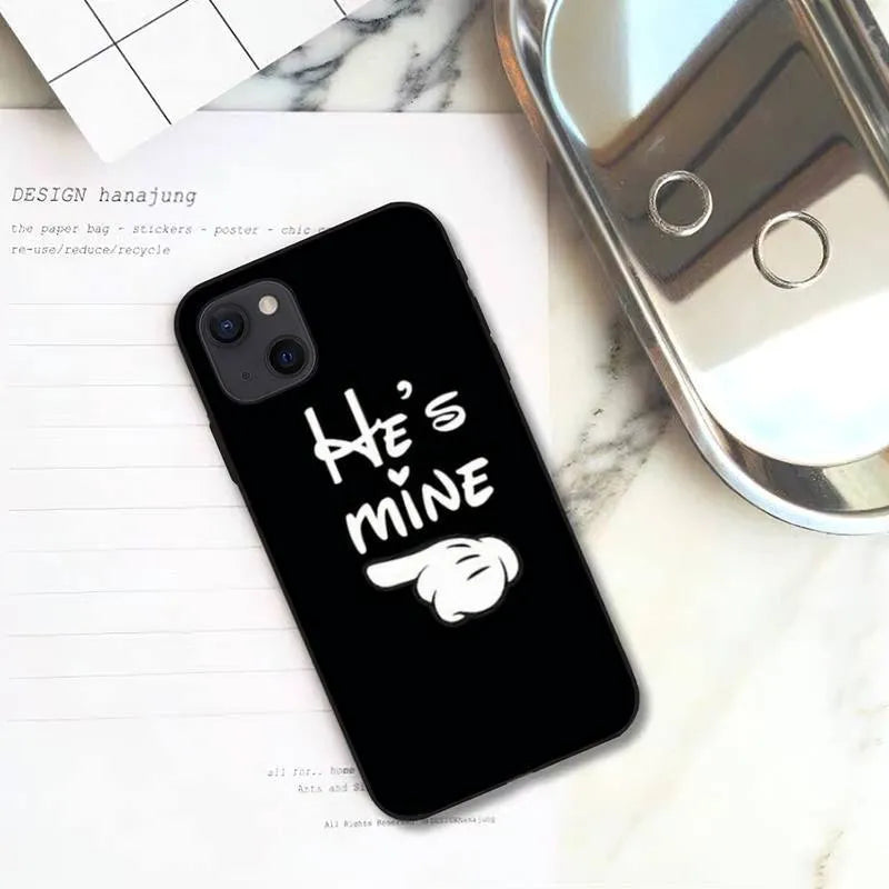 Black TPU phone case with white lines holding hands couple design, anti-fall back cover for Apple iPhone