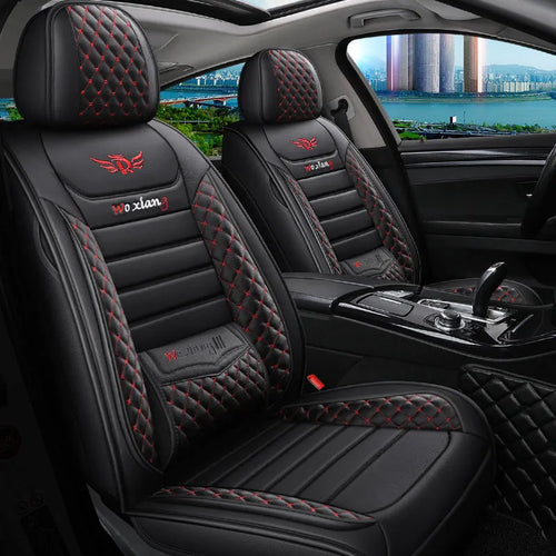 Five-seasons universal car seat cushion with high elastic sponge filler in a red colour.