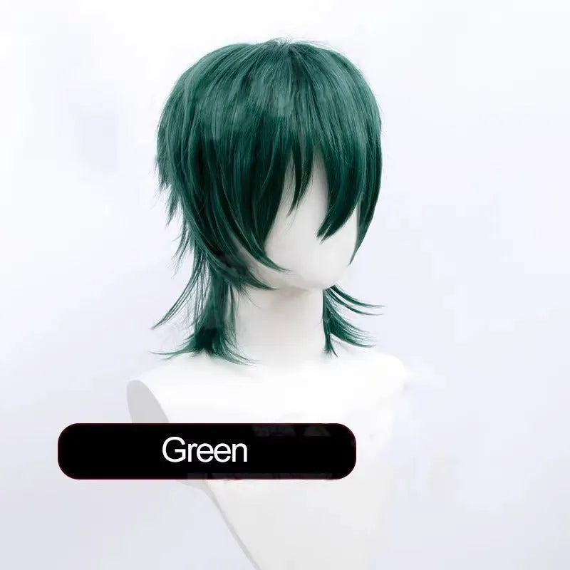 Short anime style cosplay wig with anti-curling hair tail in high-temperature fiber material