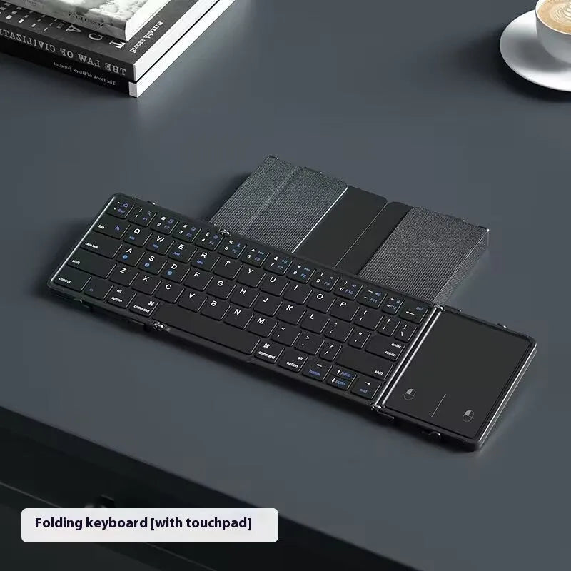 Black folding Bluetooth keyboard for mobile phones and tablets with touchpad or digital board options