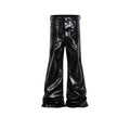 Black skinny jeans with shiny patent leather coating and straight-leg cut