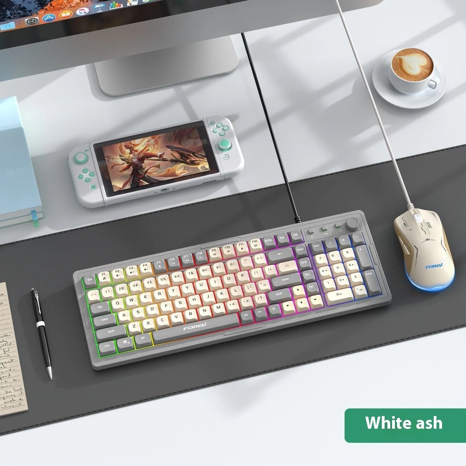 K98 mechanical keyboard with T7 wireless mouse in multiple colour options including black socks and xiaguang purple variants