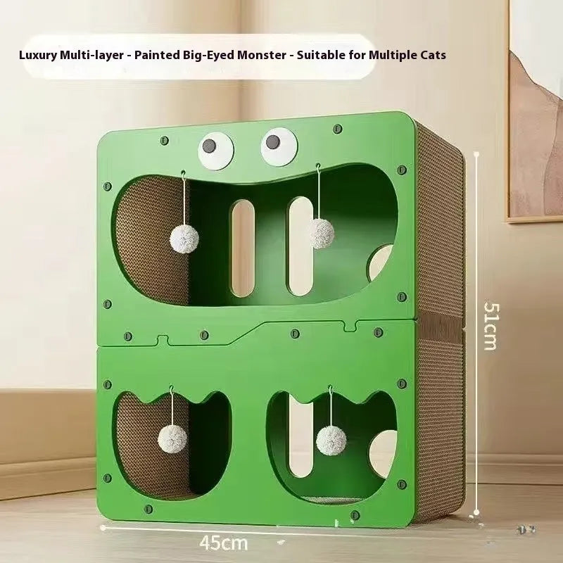 Double-layer cat scratching board with integrated cat nest in one of six available style variations