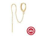 S925 sterling silver geometric stud earrings with diamond flower, tassel, and chain design in gold electroplated finish.