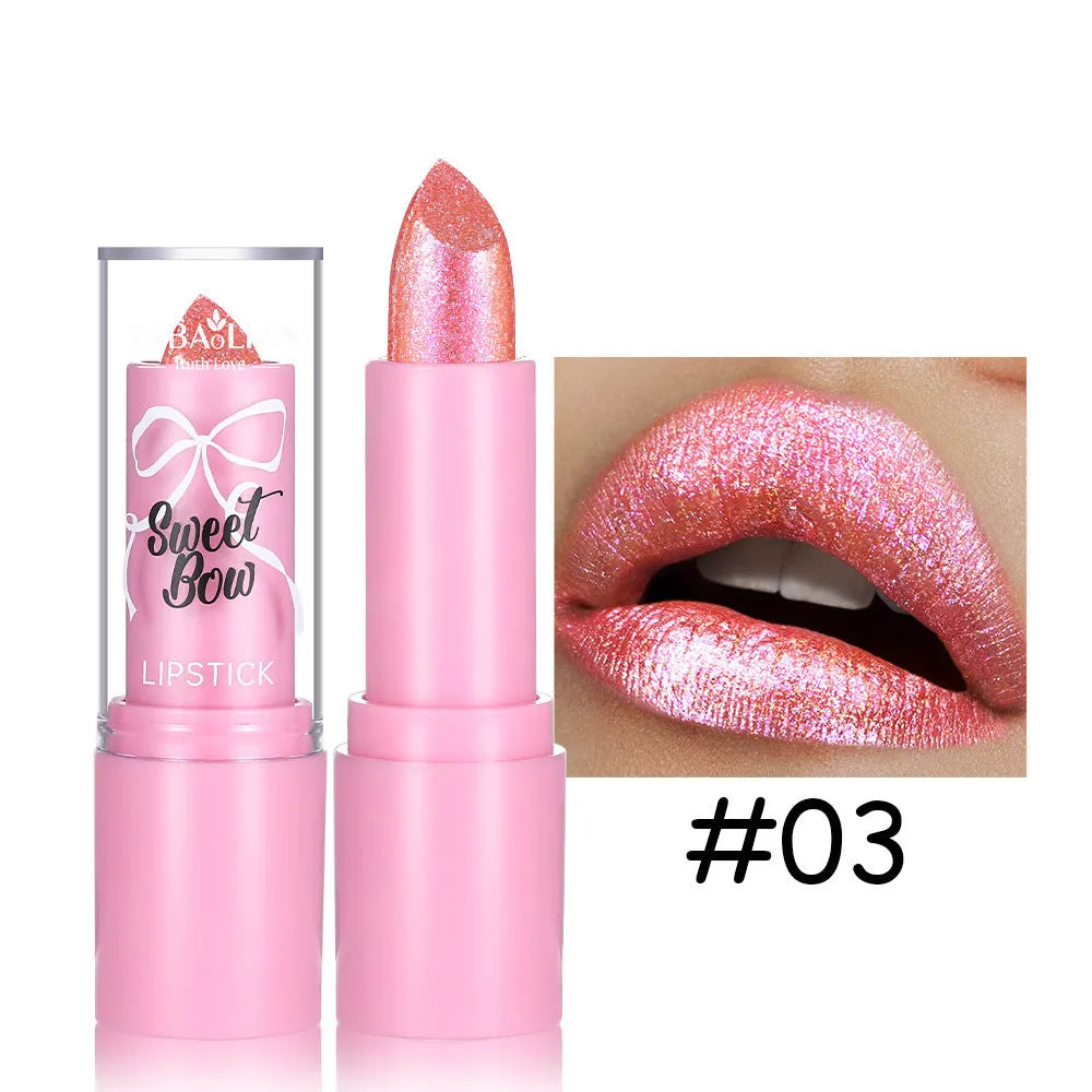Sweetheart bow design diamond lipstick in six colour shades with long-lasting formula