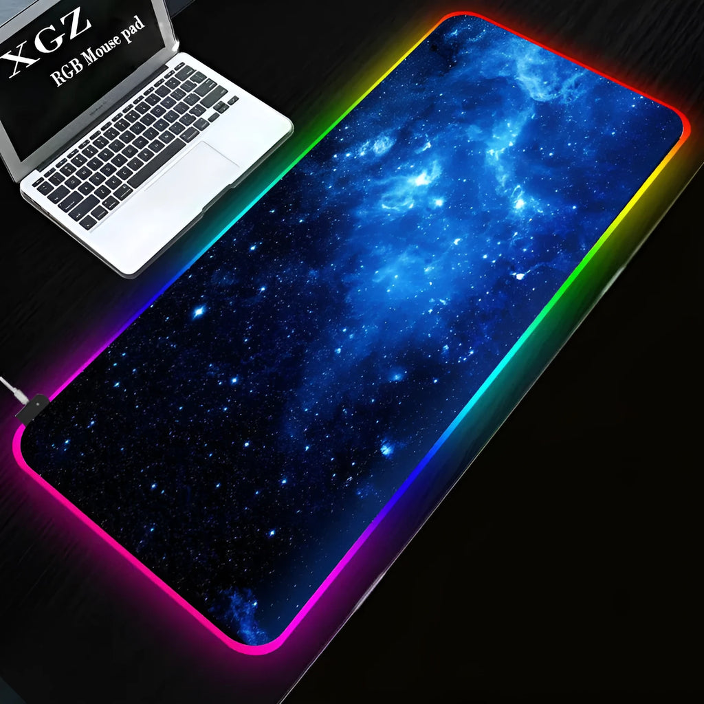 RGB luminous mouse pad with starry sky pattern, natural rubber non-slip base, USB cable, 4 mm thick