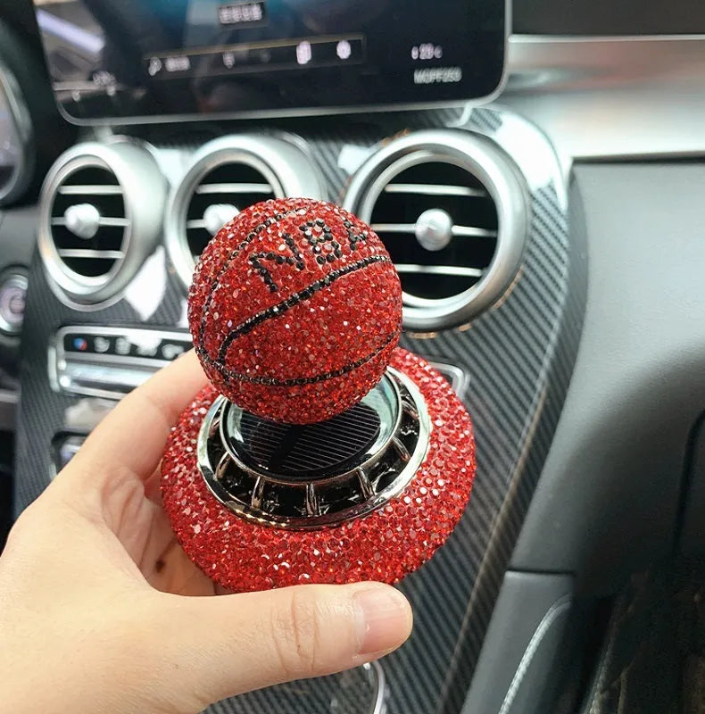 Solar car perfume decoration rotating ball ornament with rhinestones, solid aromatherapy, 8cm x 8cm, red white blue