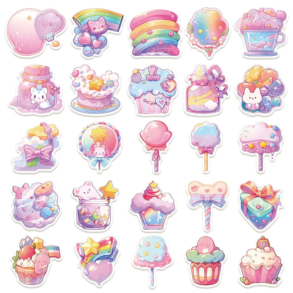 Pack of 50 cute candy-coloured decorative waterproof stickers for planners and journals.