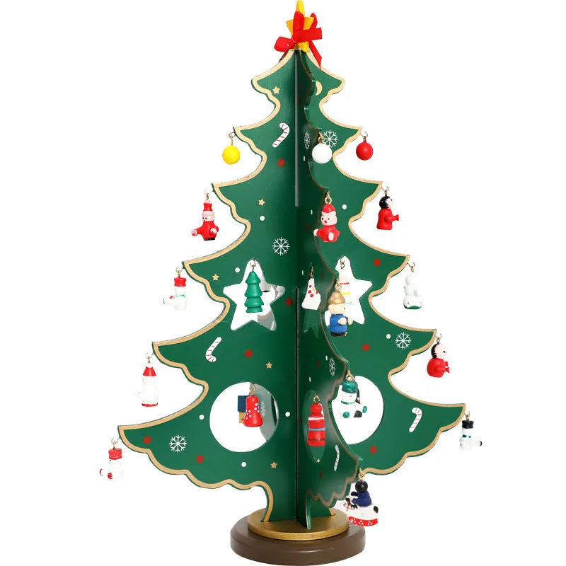 Hand-painted wooden Christmas tree decoration in green and red colour options
