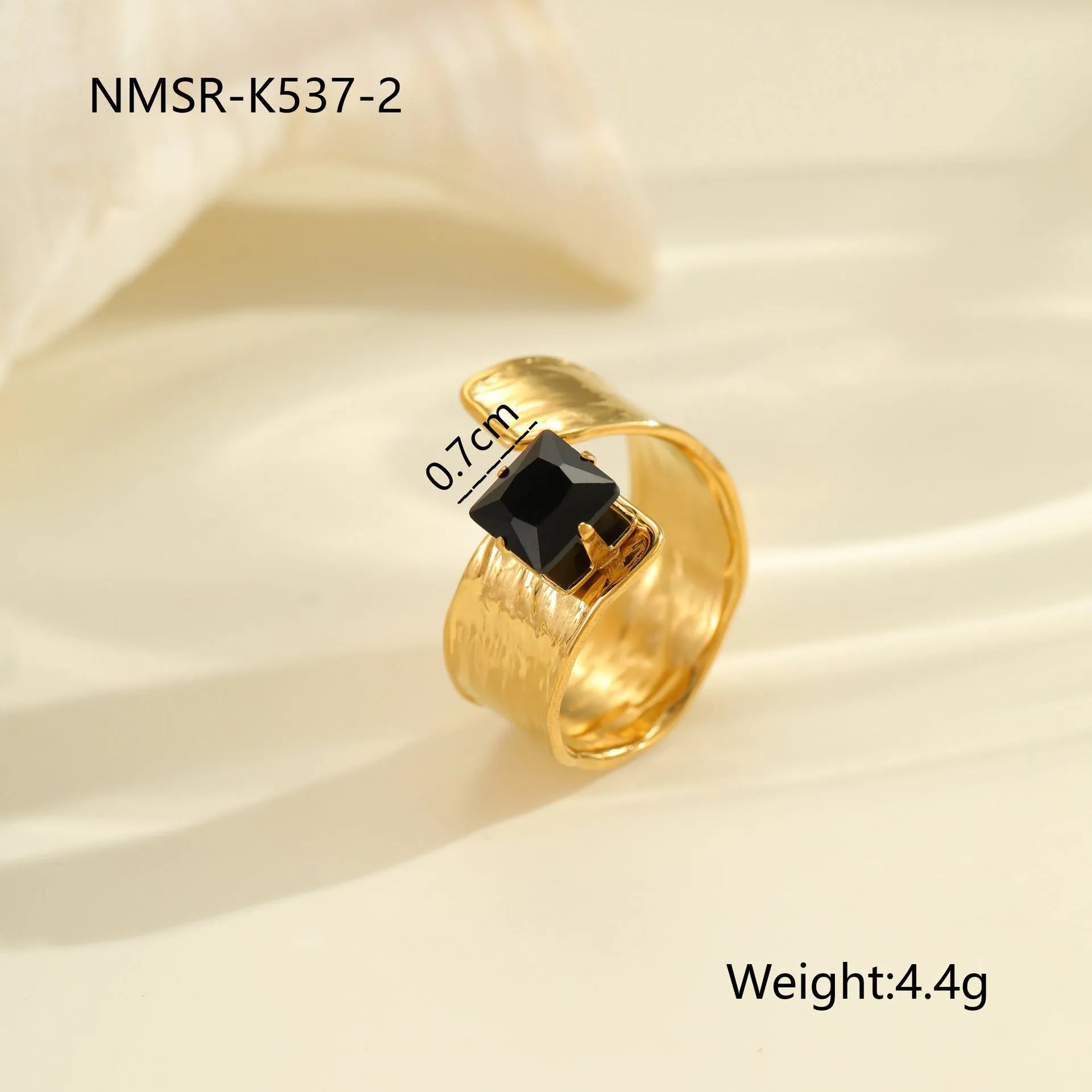 Adjustable open mouth women's ring with geometric design and zircon accents on stainless steel band