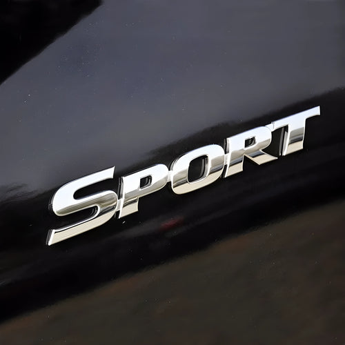 Silver electroplated ABS plastic car sport tail sticker measuring 11.3cm length for bumper and side door decoration