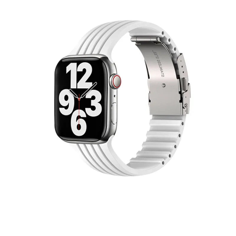 Silicone stripe iWatch strap in black, compatible with 38/40/41mm or 42/44/45mm models