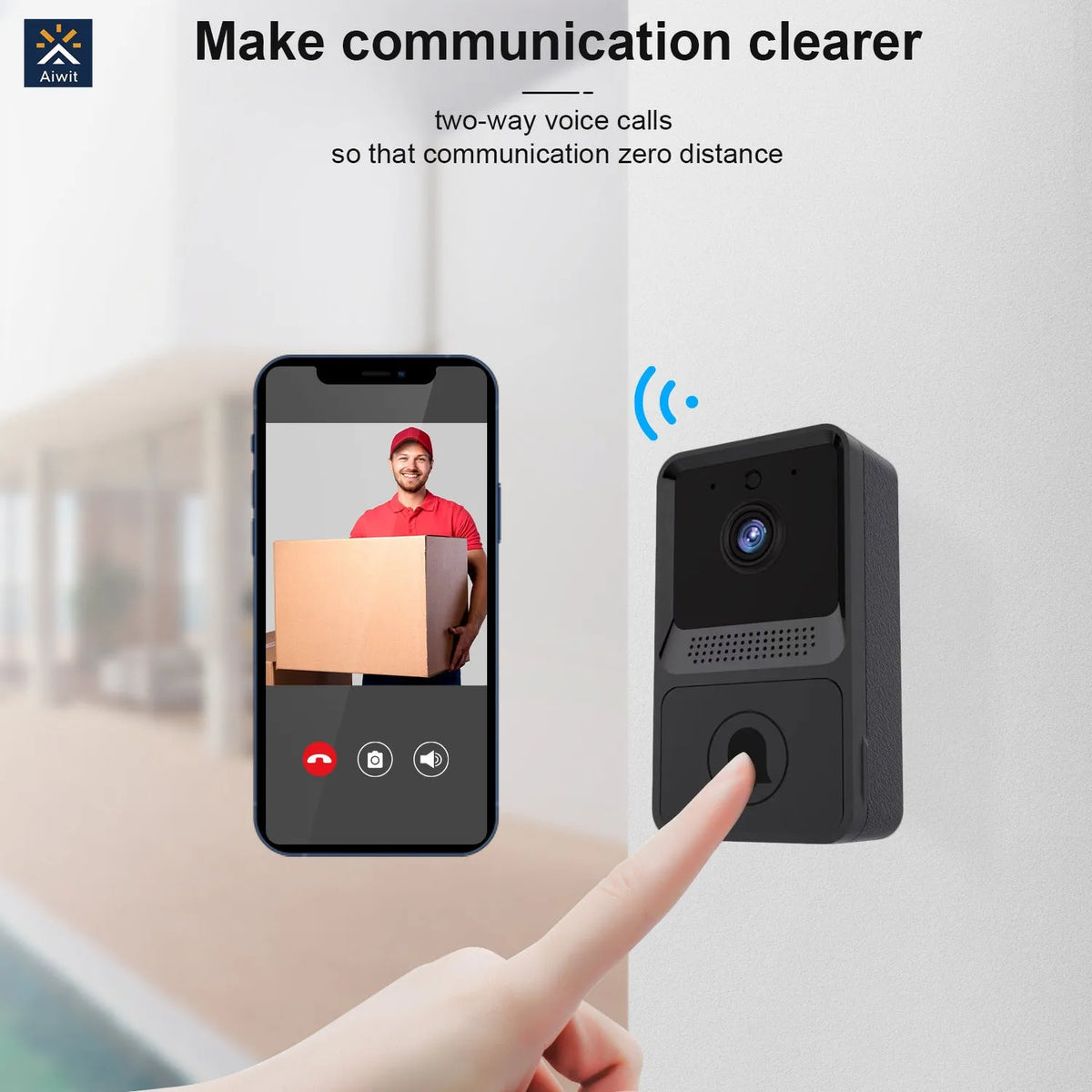 Z20 smart wireless doorbell black and gray with 480P camera, 100° lens, night vision and WiFi video intercom.