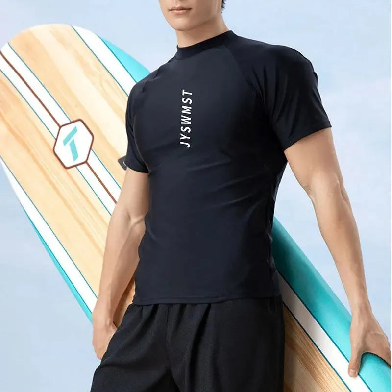Men's plus size swimming suit set with top and pants in polyester fabric