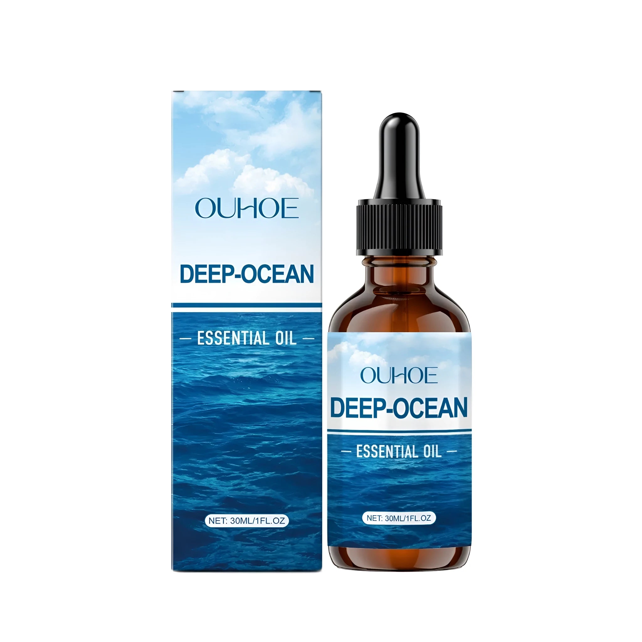 30ml amber glass bottle of Deep-Ocean Essential Oil blend with dropper.