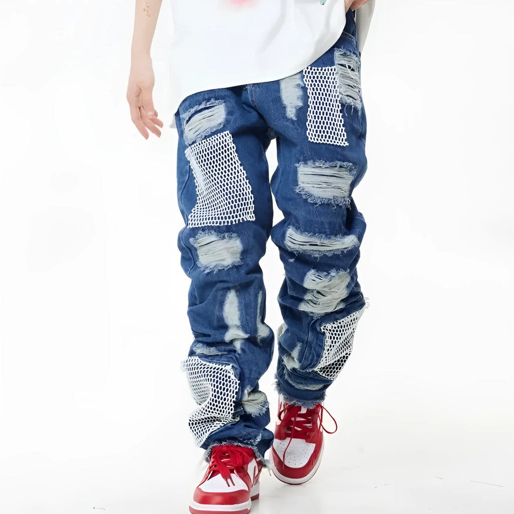 Men's straight leg cotton trousers in black or blue, mid waist, zip fly, non-ironing, sizes XL-3XL