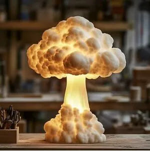 Modern atomic bomb mushroom cloud shaped table lamp with USB power socket.