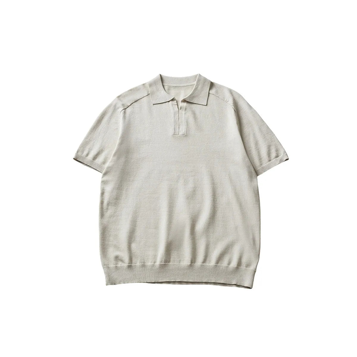 Men's knitted short sleeve summer top in solid apricot, black, or dark grey, polyester blend, crew or round neck