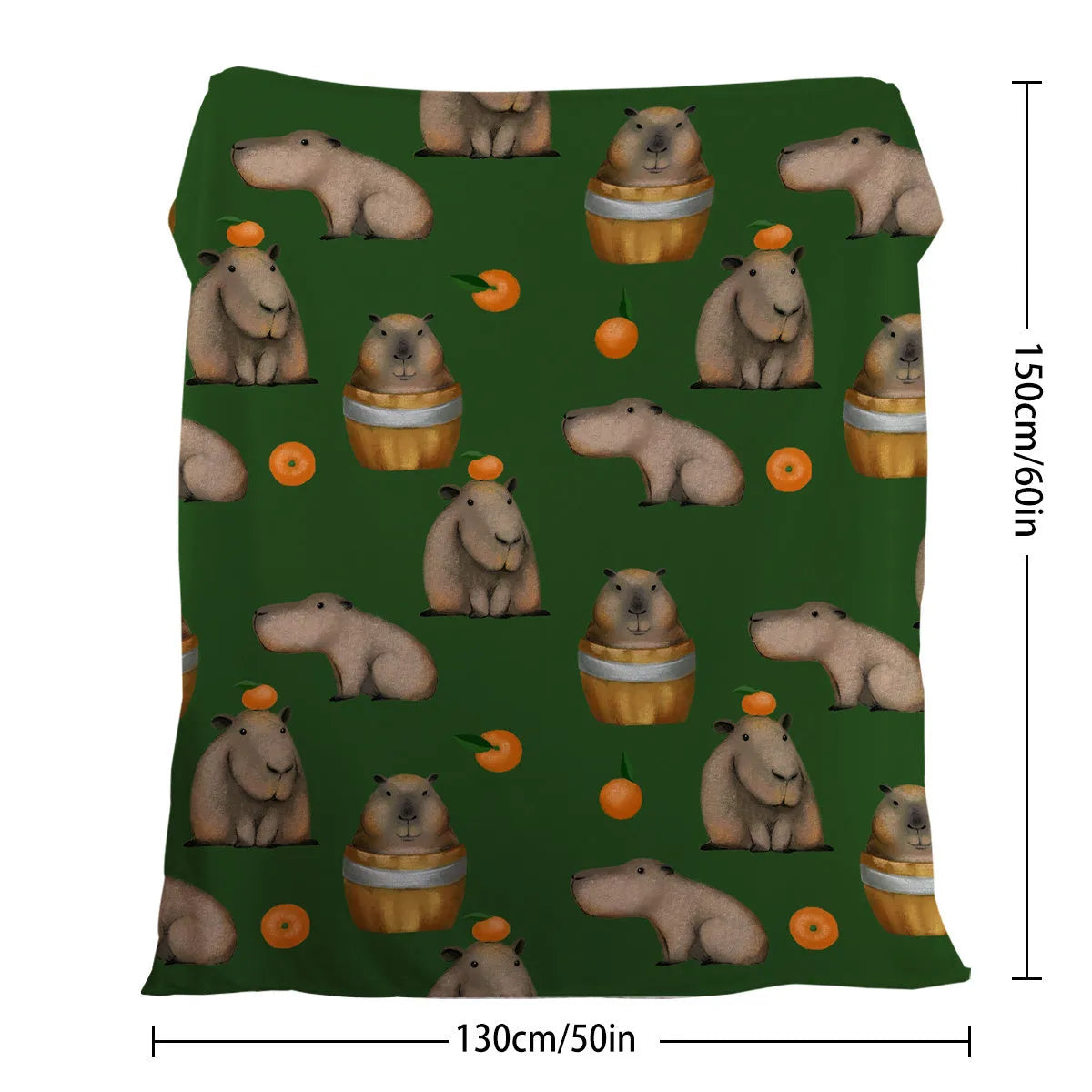 Orange and capybara pattern flannel fleece blanket in multicolour, soft fluffy throw for sofa, bed, camping and office naps
