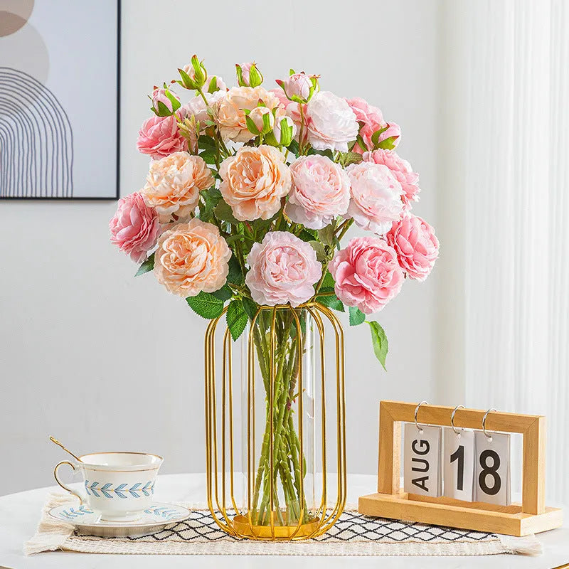 Artificial silk flower bouquet in mixed colours for living room decoration, 1pc moisturising fake flower arrangement