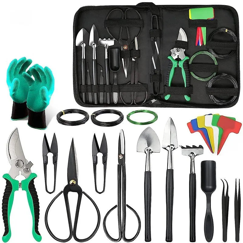 24-piece stainless steel bonsai tool set for potted plant pruning and maintenance