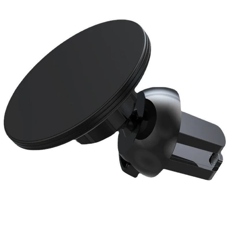 Black aluminium alloy magnetic phone holder attached to a car air vent.