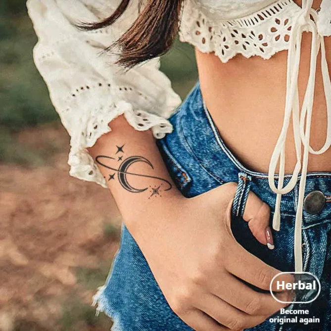 Waterproof herbal tattoo sticker with star ring moon design for temporary body art