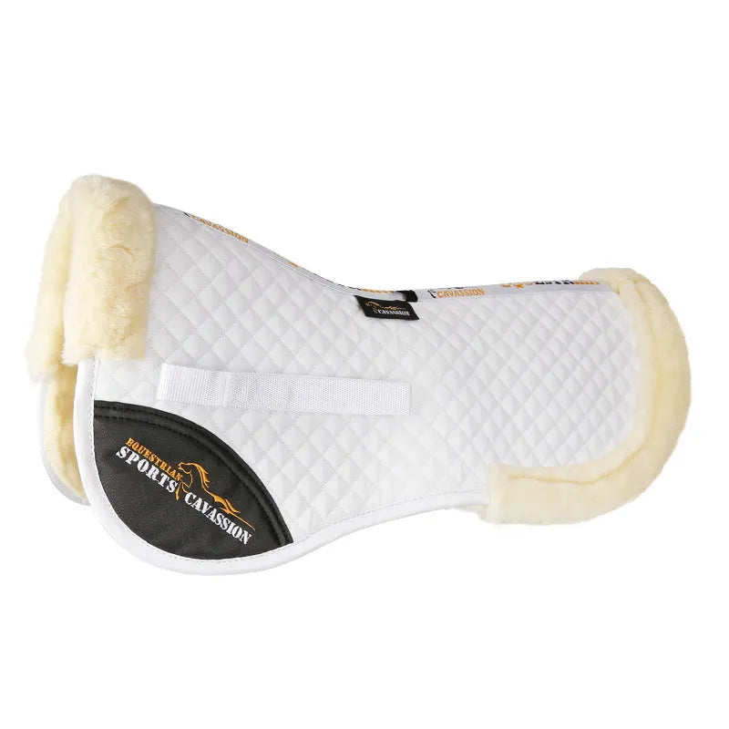 Wool blend riding saddle pad for waist protection in black, navy blue, white, and wine red.