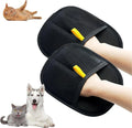 Pet electrostatic hair removal gloves with two-way bristles on a light background