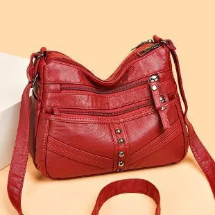 Soft PU leather messenger bag for women in vintage style with shoulder strap