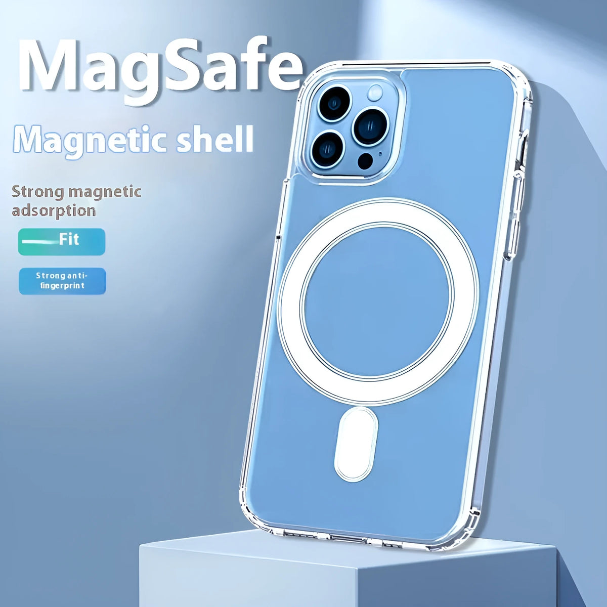 Transparent magnetic PC phone case for Apple 16 and 16 Plus with airbag corners and straight edge all-inclusive design
